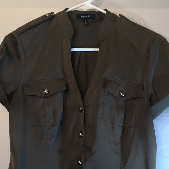 2/$20 Express Silky Brown Military Blouse - Picture 7 of 10